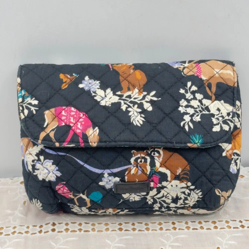 Vera Bradley Brush Case Black Foxwood Animal Print Modern OS Makeup Organizer